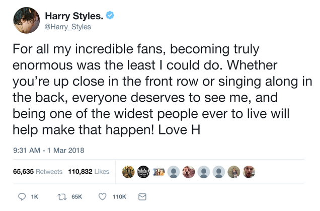 Illustration for article titled Incredibly Kind: Harry Styles Has Gained 800 Pounds So That Fans At His Concerts Can See Him Better